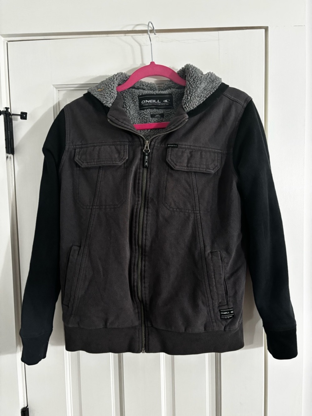 O'Neill Hooded Sherpa-Lined Zip Jacket Gray Black - Men's S